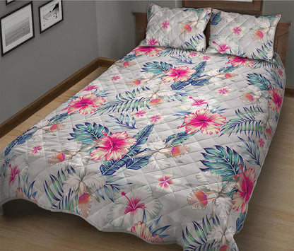 Hibiscus Orchids Hawaii Pattern Print Quilt Bed Set