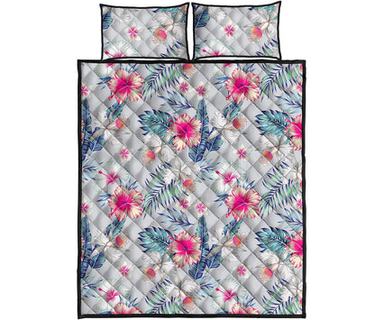 Hibiscus Orchids Hawaii Pattern Print Quilt Bed Set