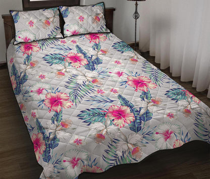 Hibiscus Orchids Hawaii Pattern Print Quilt Bed Set