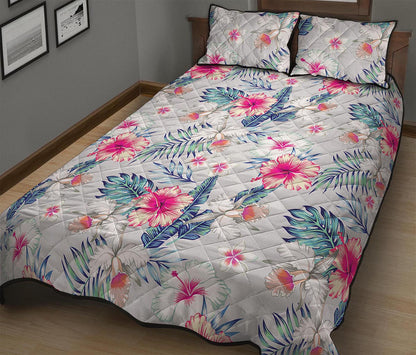 Hibiscus Orchids Hawaii Pattern Print Quilt Bed Set