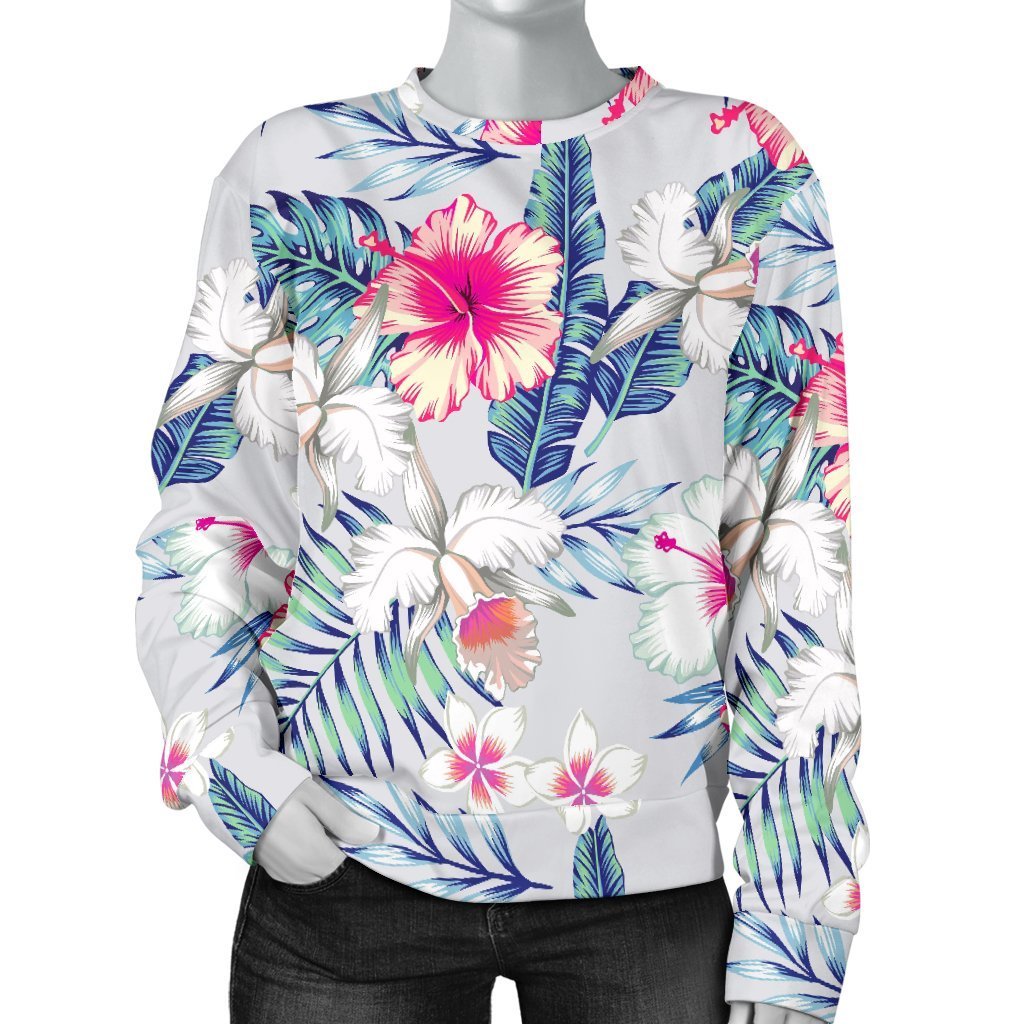 Hibiscus Orchids Hawaii Pattern Print Women's Crewneck Sweatshirt GearFrost