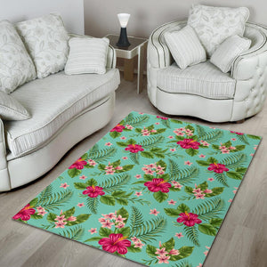 Hibiscus Plumeria Flowers Pattern Print Area Rug GearFrost