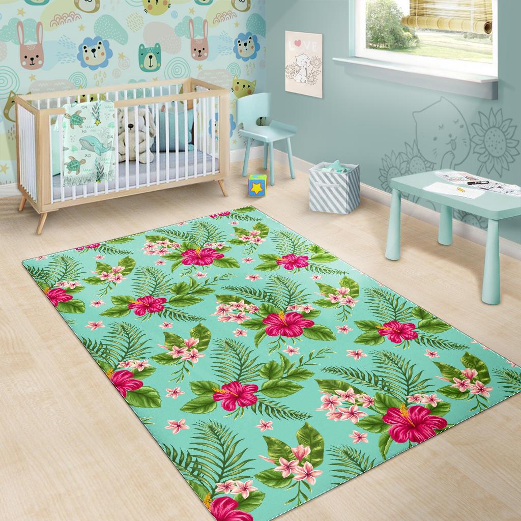 Hibiscus Plumeria Flowers Pattern Print Area Rug GearFrost