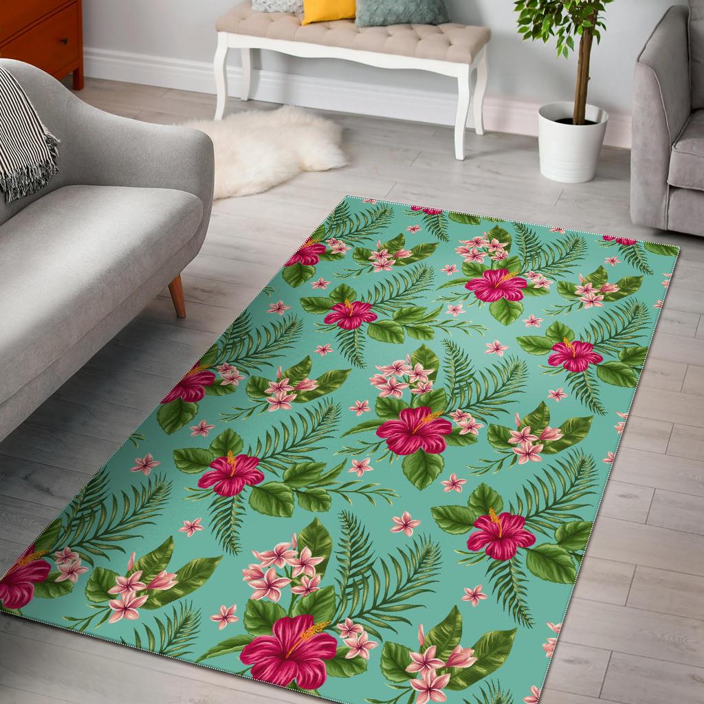 Hibiscus Plumeria Flowers Pattern Print Area Rug GearFrost