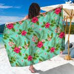 Hibiscus Plumeria Flowers Pattern Print Beach Sarong Wrap