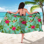 Hibiscus Plumeria Flowers Pattern Print Beach Sarong Wrap