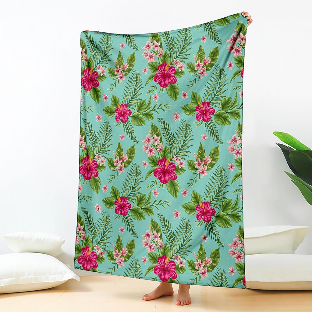 Hibiscus Plumeria Flowers Pattern Print Blanket