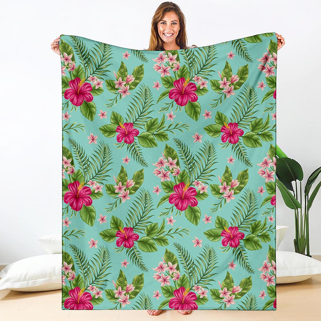 Hibiscus Plumeria Flowers Pattern Print Blanket
