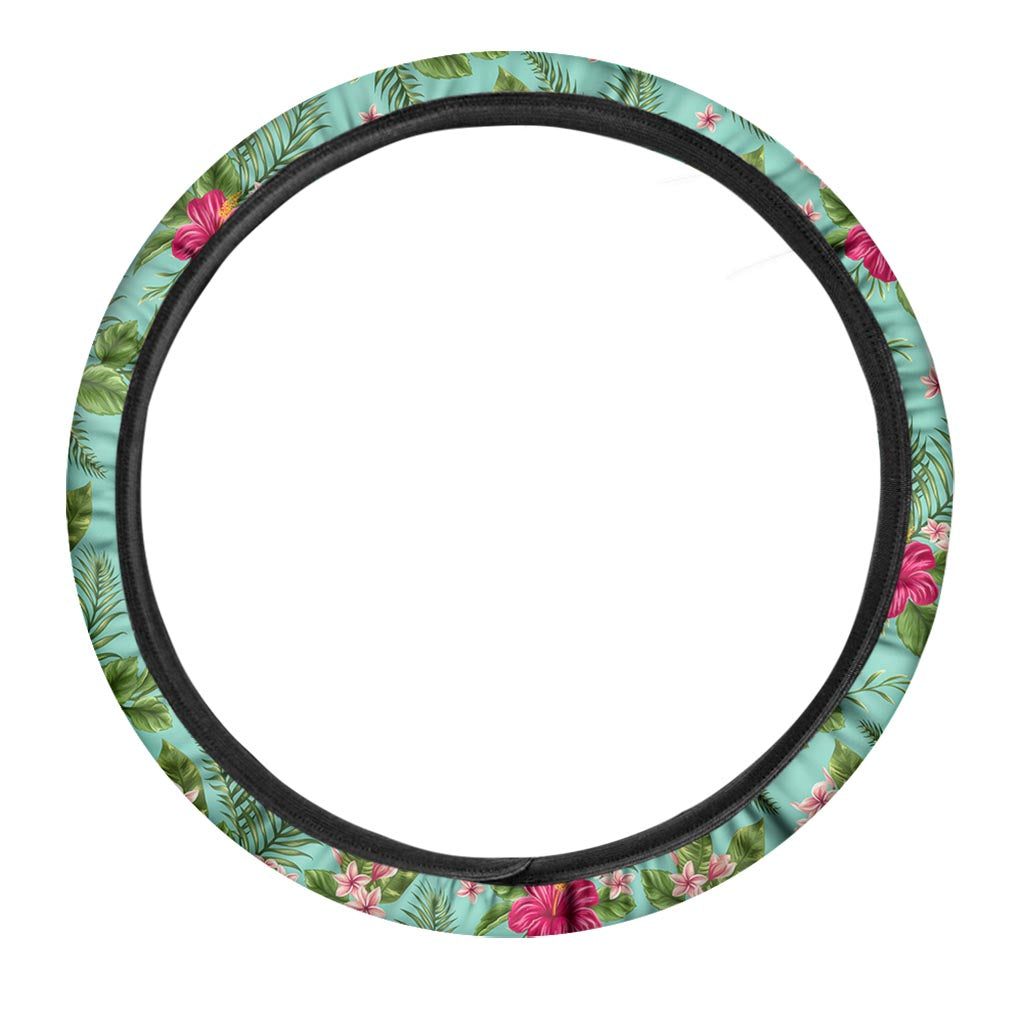 Hibiscus Plumeria Flowers Pattern Print Car Steering Wheel Cover