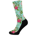 Hibiscus Plumeria Flowers Pattern Print Crew Socks