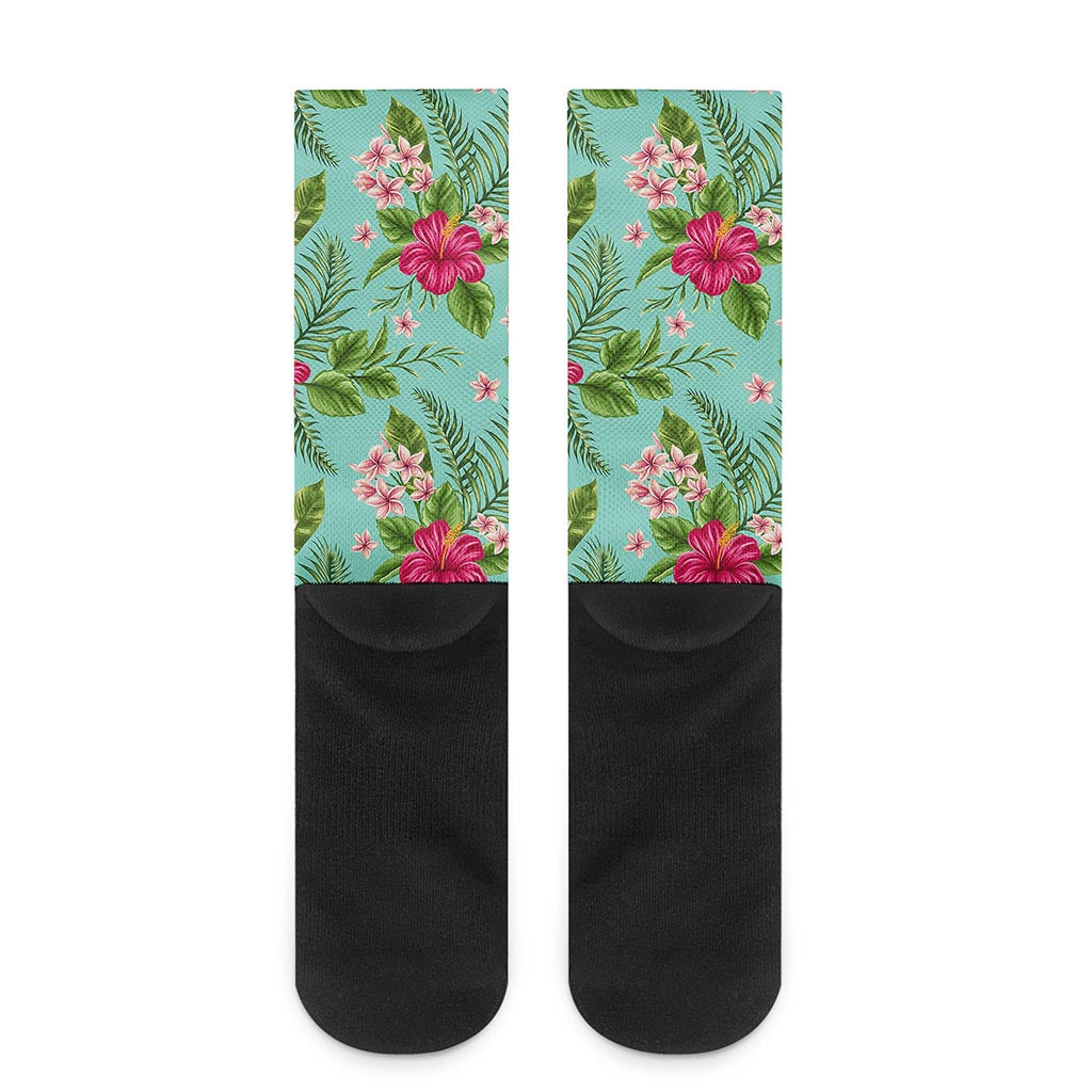 Hibiscus Plumeria Flowers Pattern Print Crew Socks