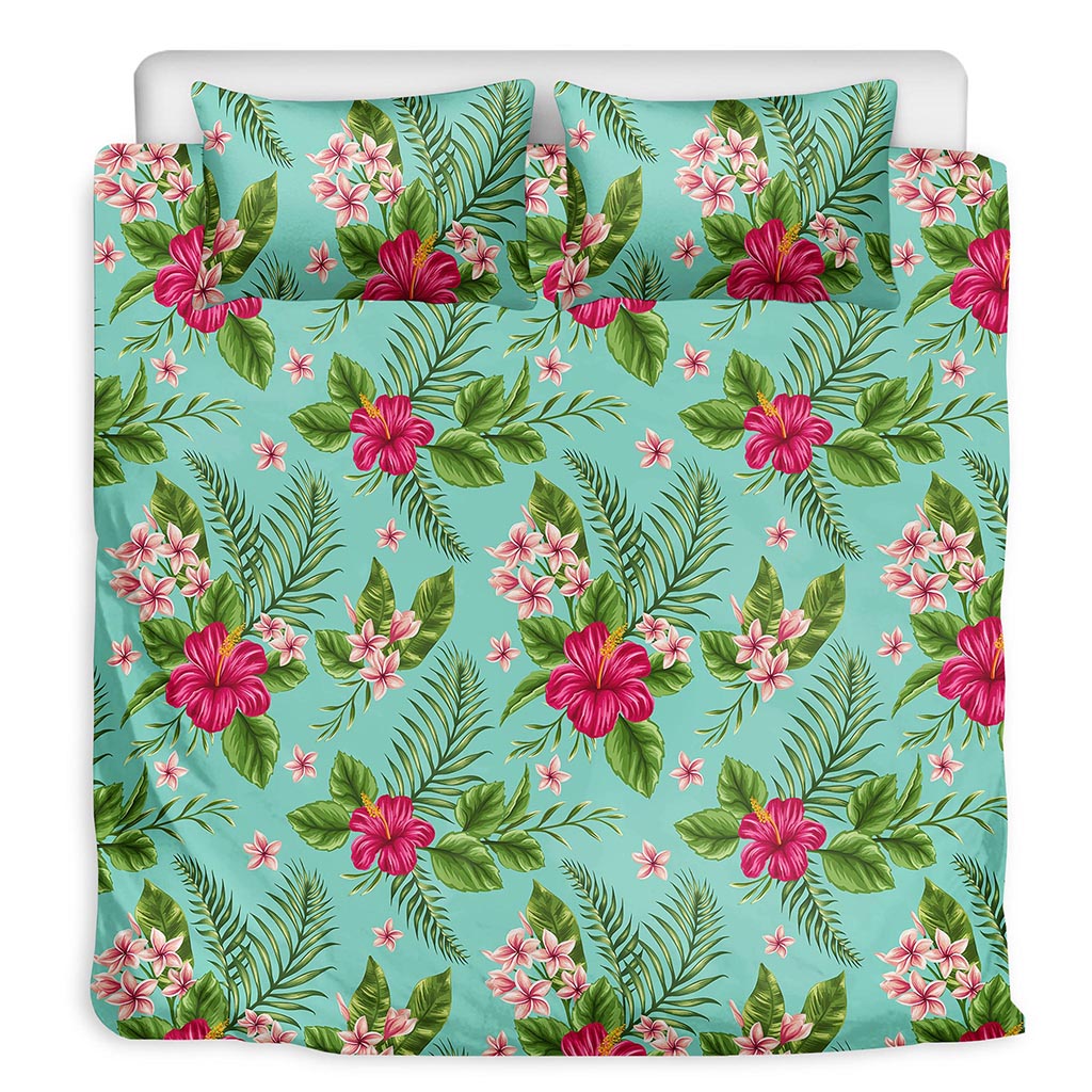 Hibiscus Plumeria Flowers Pattern Print Duvet Cover Bedding Set