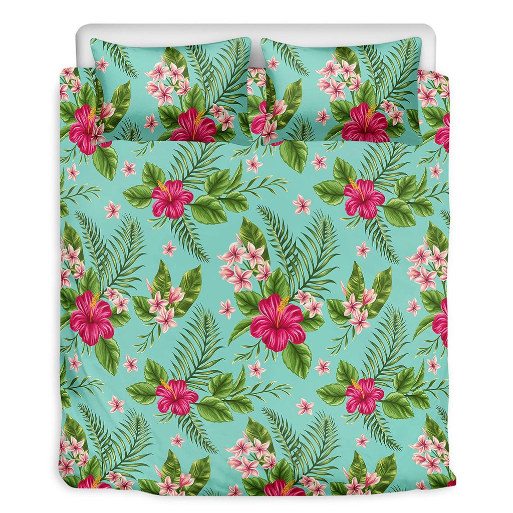 Hibiscus Plumeria Flowers Pattern Print Duvet Cover Bedding Set