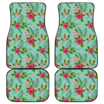 Hibiscus Plumeria Flowers Pattern Print Front and Back Car Floor Mats