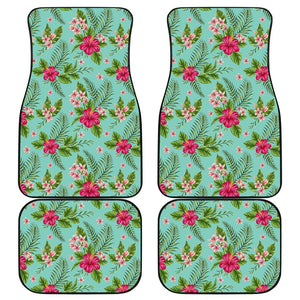 Hibiscus Plumeria Flowers Pattern Print Front and Back Car Floor Mats