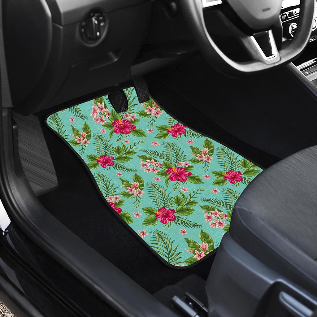 Hibiscus Plumeria Flowers Pattern Print Front and Back Car Floor Mats