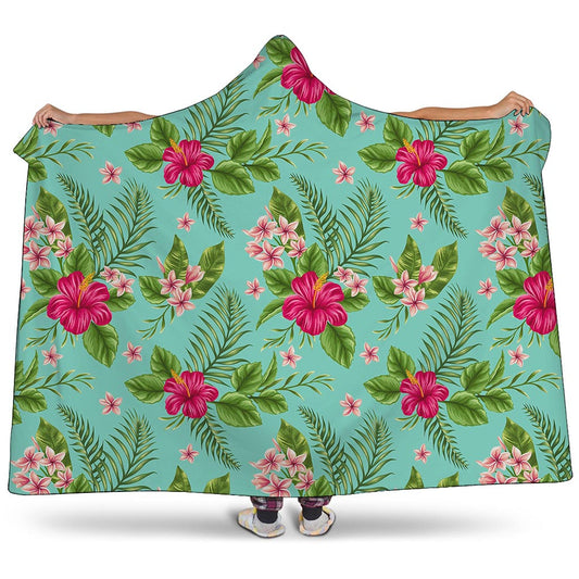 Hibiscus Plumeria Flowers Pattern Print Hooded Blanket