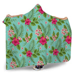 Hibiscus Plumeria Flowers Pattern Print Hooded Blanket