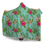 Hibiscus Plumeria Flowers Pattern Print Hooded Blanket