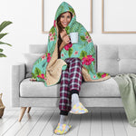 Hibiscus Plumeria Flowers Pattern Print Hooded Blanket