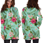 Hibiscus Plumeria Flowers Pattern Print Hoodie Dress GearFrost