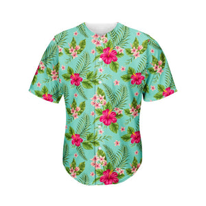 Hibiscus Plumeria Flowers Pattern Print Men's Baseball Jersey