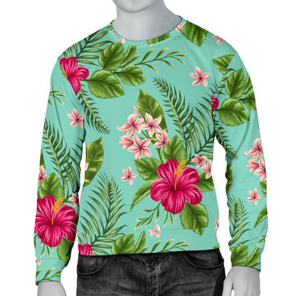 Hibiscus Plumeria Flowers Pattern Print Men's Crewneck Sweatshirt GearFrost