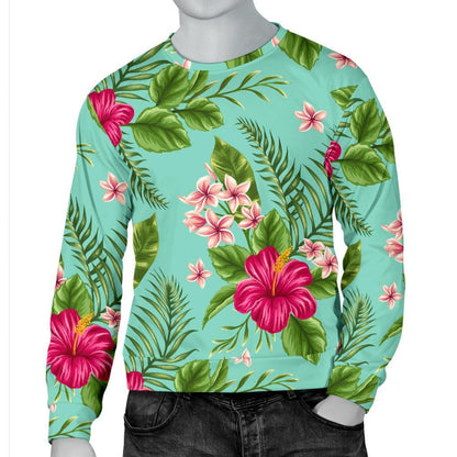 Hibiscus Plumeria Flowers Pattern Print Men's Crewneck Sweatshirt GearFrost