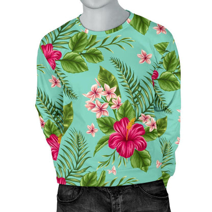 Hibiscus Plumeria Flowers Pattern Print Men's Crewneck Sweatshirt GearFrost
