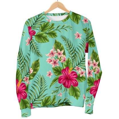 Hibiscus Plumeria Flowers Pattern Print Men's Crewneck Sweatshirt GearFrost