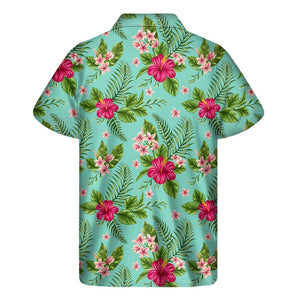 Hibiscus Plumeria Flowers Pattern Print Men's Short Sleeve Shirt