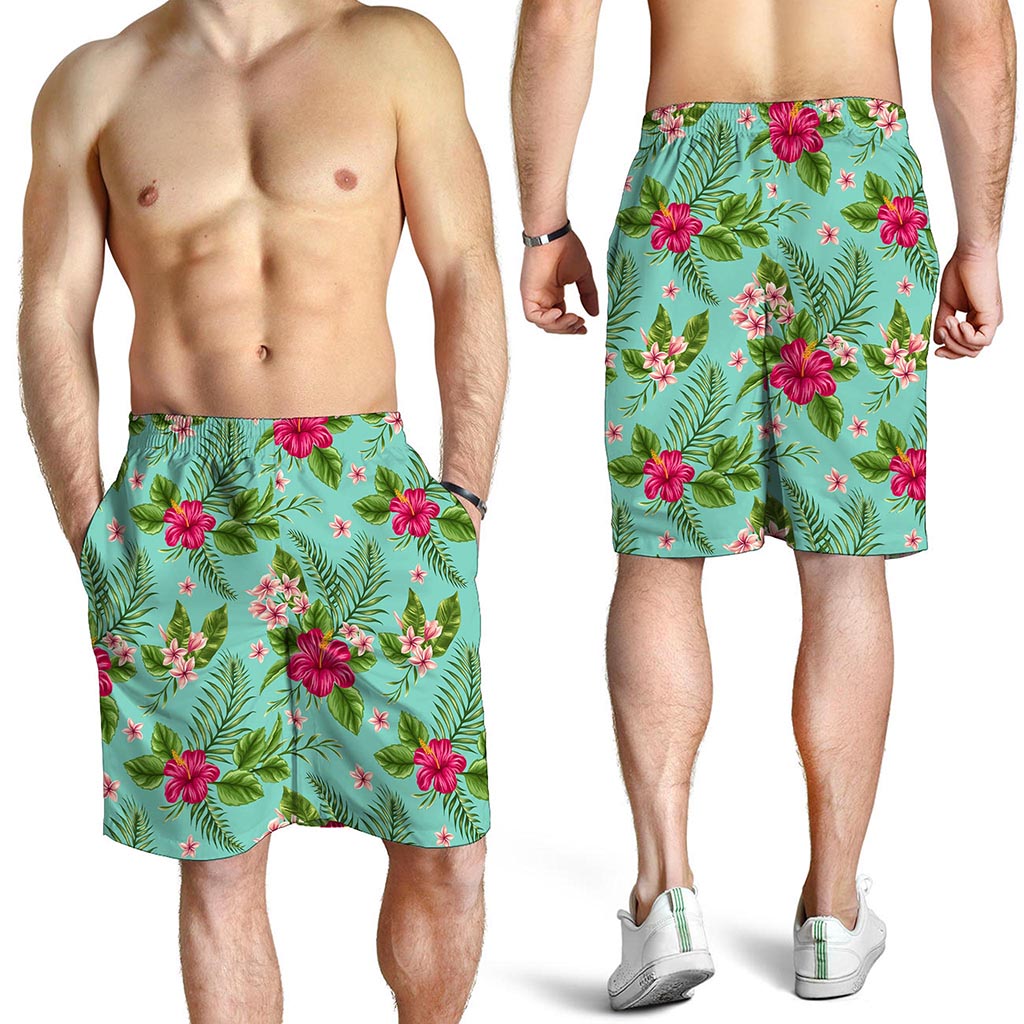 Hibiscus Plumeria Flowers Pattern Print Men's Shorts