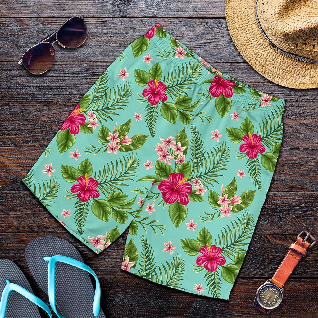 Hibiscus Plumeria Flowers Pattern Print Men's Shorts