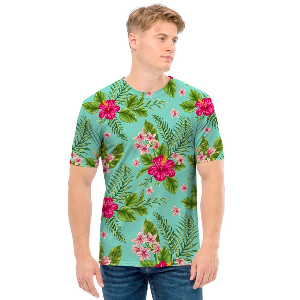 Hibiscus Plumeria Flowers Pattern Print Men's T-Shirt