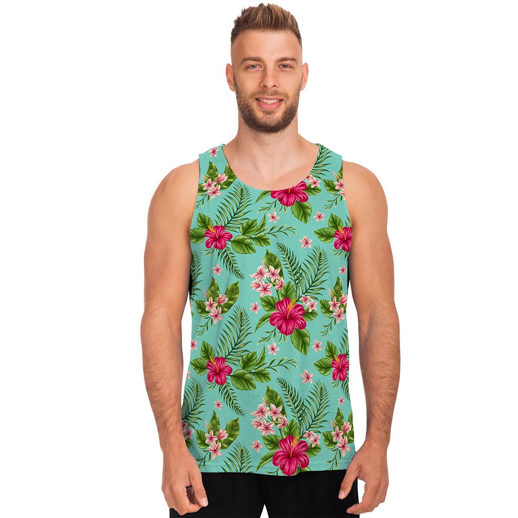 Hibiscus Plumeria Flowers Pattern Print Men's Tank Top