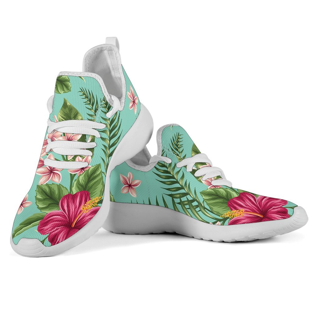 Hibiscus Plumeria Flowers Pattern Print Mesh Knit Shoes GearFrost
