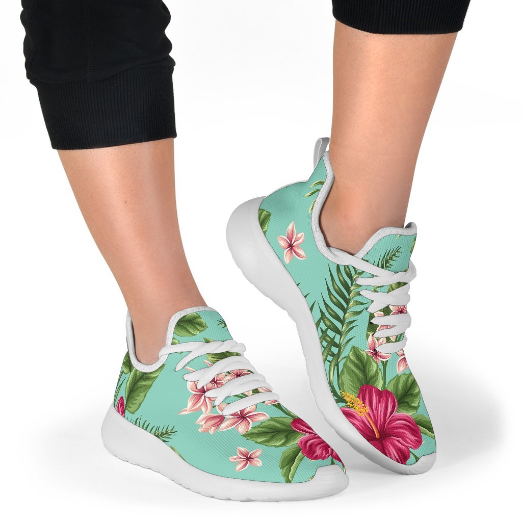 Hibiscus Plumeria Flowers Pattern Print Mesh Knit Shoes GearFrost