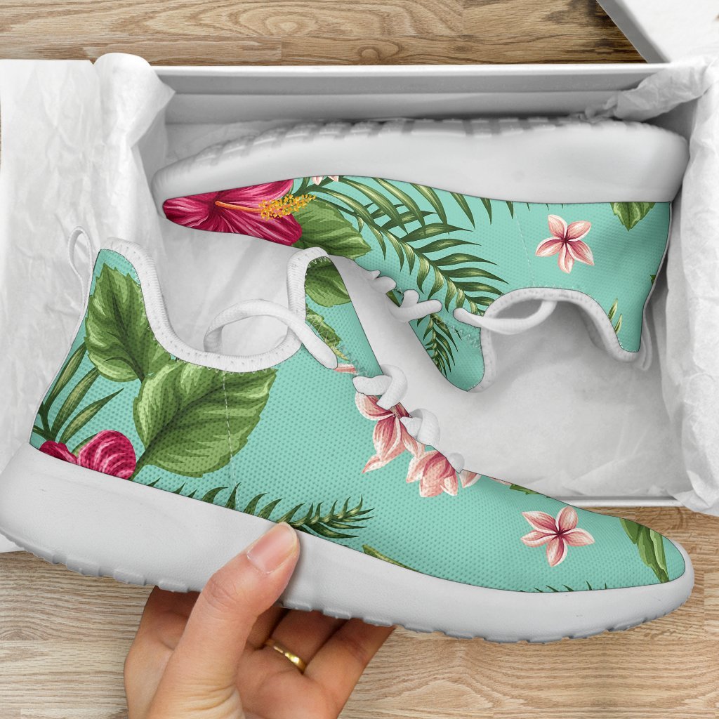 Hibiscus Plumeria Flowers Pattern Print Mesh Knit Shoes GearFrost