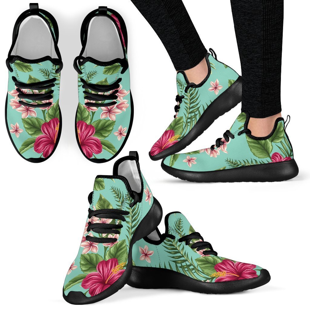 Hibiscus Plumeria Flowers Pattern Print Mesh Knit Shoes GearFrost