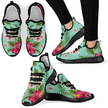 Hibiscus Plumeria Flowers Pattern Print Mesh Knit Shoes GearFrost