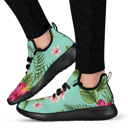 Hibiscus Plumeria Flowers Pattern Print Mesh Knit Shoes GearFrost