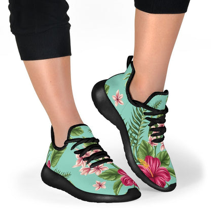 Hibiscus Plumeria Flowers Pattern Print Mesh Knit Shoes GearFrost