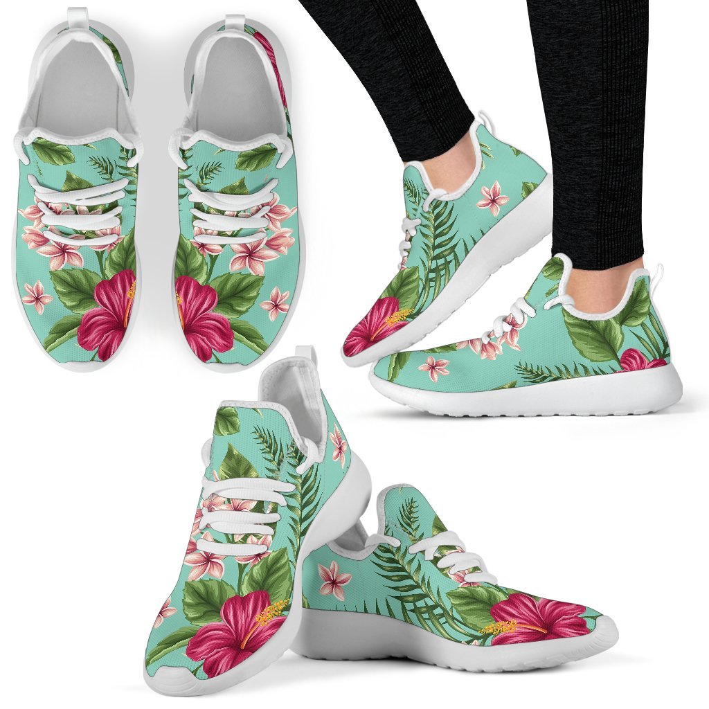 Hibiscus Plumeria Flowers Pattern Print Mesh Knit Shoes GearFrost