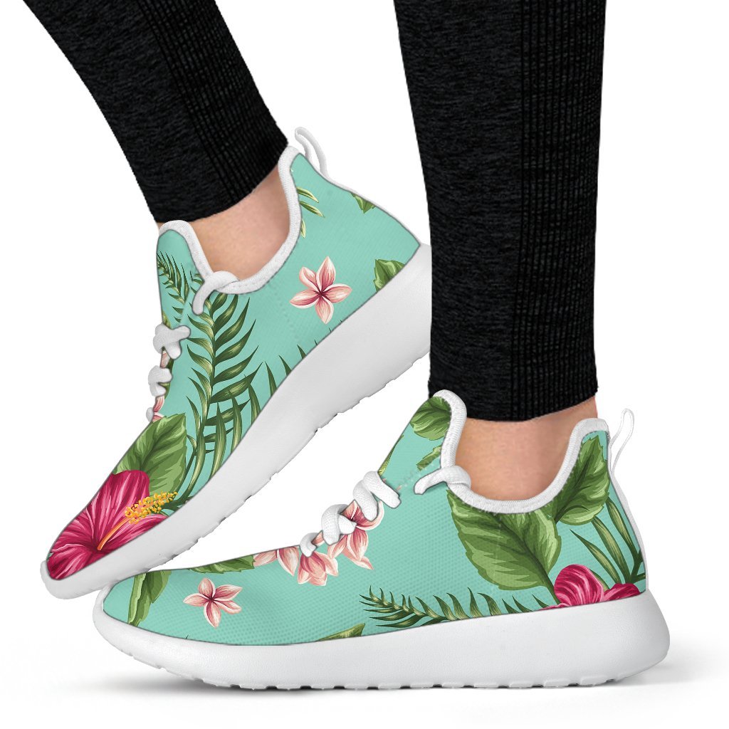 Hibiscus Plumeria Flowers Pattern Print Mesh Knit Shoes GearFrost