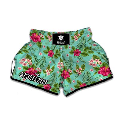 Hibiscus Plumeria Flowers Pattern Print Muay Thai Boxing Shorts