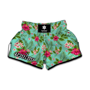 Hibiscus Plumeria Flowers Pattern Print Muay Thai Boxing Shorts