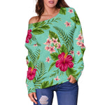 Hibiscus Plumeria Flowers Pattern Print Off Shoulder Sweatshirt GearFrost