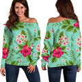 Hibiscus Plumeria Flowers Pattern Print Off The Shoulder Sweatshirt