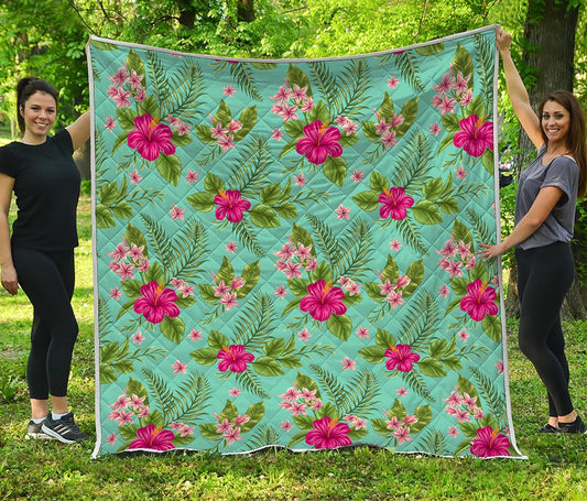Hibiscus Plumeria Flowers Pattern Print Quilt