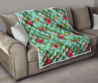 Hibiscus Plumeria Flowers Pattern Print Quilt